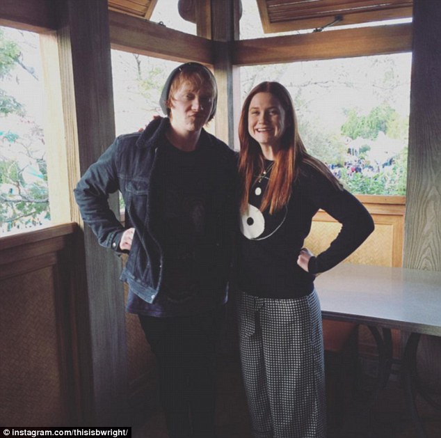 Family time: Bonnie Wright Instagrammed an image of herself with her former on-screen brother Rupert Grint on Sunday