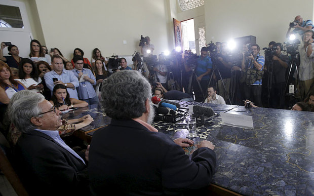 The President of Oswaldo Cruz Foundation Paulo Gadelha and Wilson Savino, Director of the Oswaldo Cruz Institute attend a news conference in Rio de Janeiro Brazil