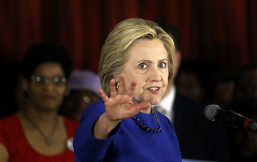 Democratic presidential candidate Hillary Clinton makes a point during a campaign stop Wednesday Feb. 17 2016 in Chicago