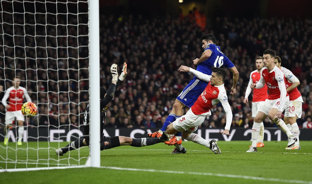 Football Soccer- Arsenal v Chelsea- Barclays Premier League- Emirates Stadium- 24/1/16
Diego Costa scores the first goal for Chelsea
Reuters