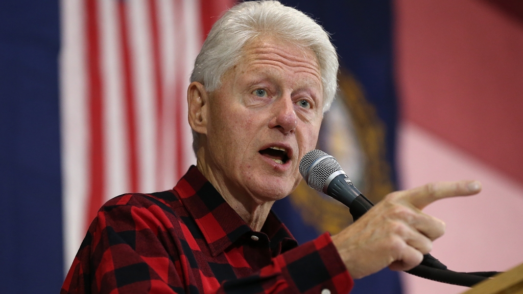 Former President Bill Clinton campaigns for his wife Hillary Clinton on SundayÂ in Milford NH