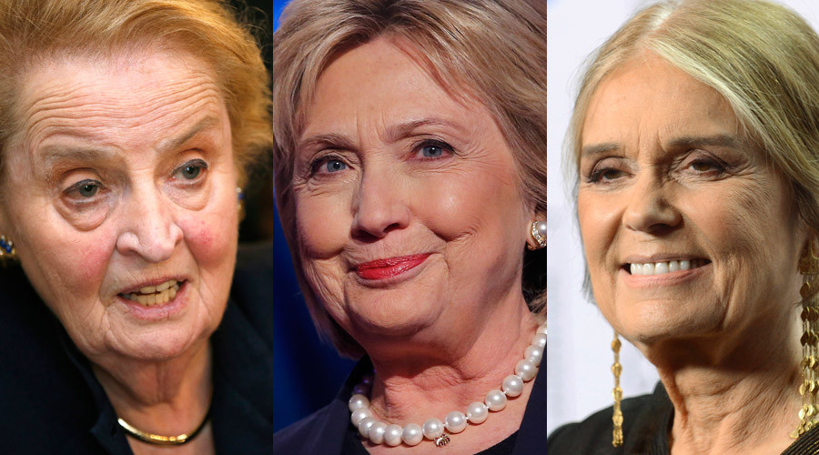 Former Secretaries of State Madeleine Albright and Hillary Clinton along with author Gloria Steinem