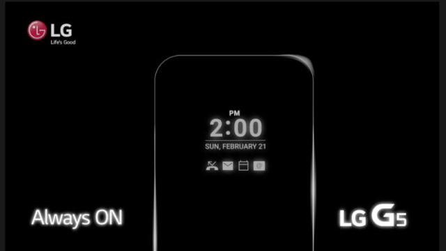 The LG G5's screen is 'always on'