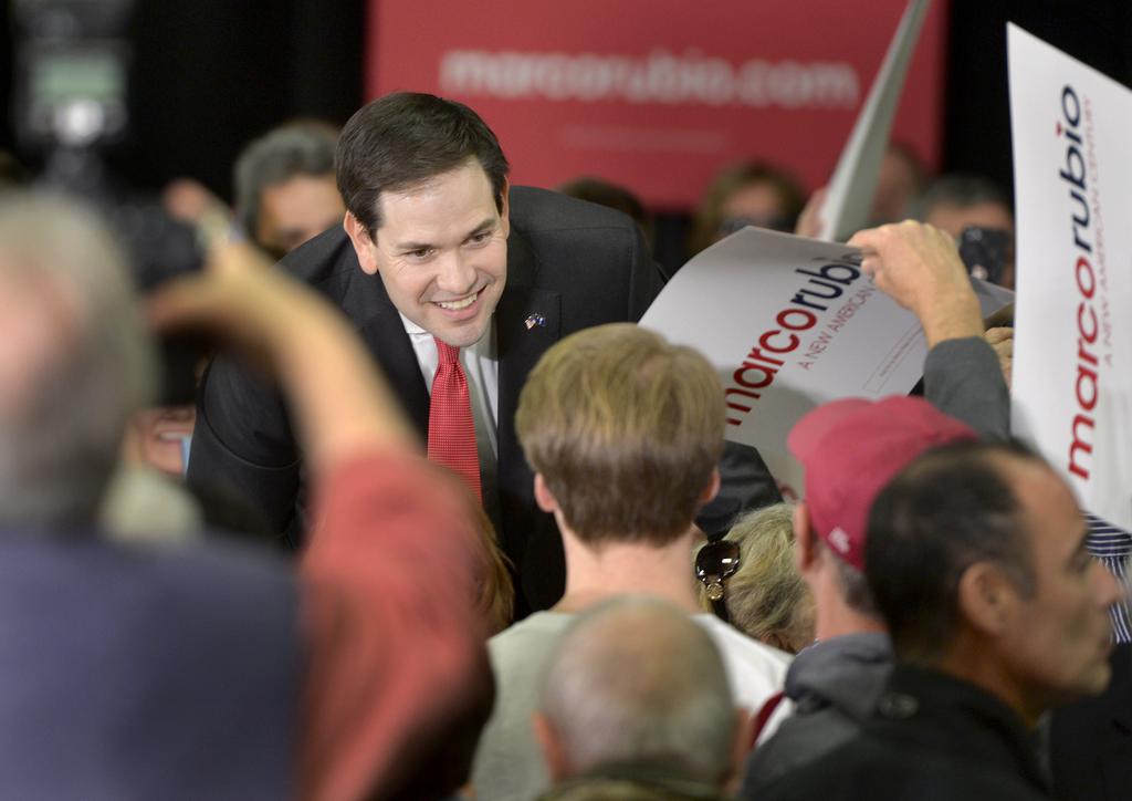 Republican presidential candidate Marco Rubio greets the crowd during a campaign stop in Aiken S.C. on Wednesday