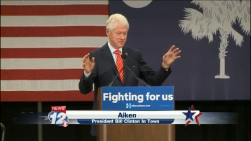 Former President Bill Clinton speaks at Aiken High School as he and Hillary prepare for primary day