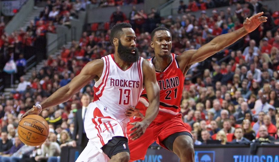 Portland’s Noah Vonleh is a step too slow as Houston’s James Harden zips past him on his way to a 46-point game