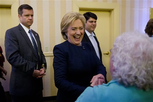 Democratic presidential candidate Hillary Clinton meets an attendee Friday Jan. 22 2016 at a NARAL Pro Choice dinner in Concord N.H