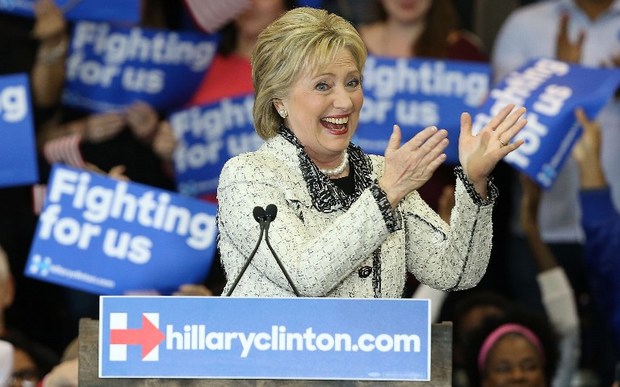 Hillary Clinton surrounded by supporters in South Carolina where she secured 78 percent of votes