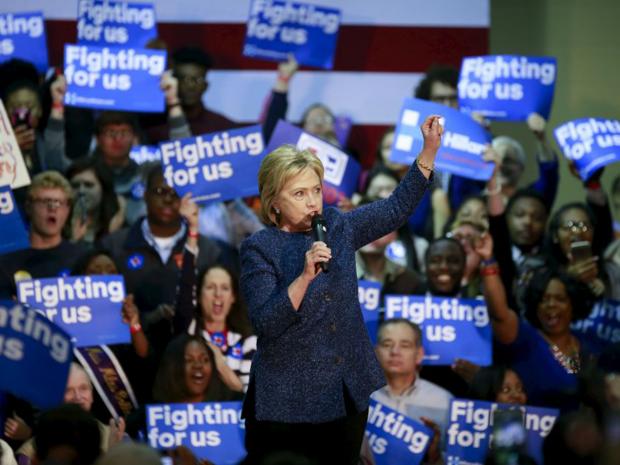 Democratic U.S. presidential candidate Hillary Clinton speaks about the results of the South Carolina primary to supporters at a primary night party in Columbia South Carolina