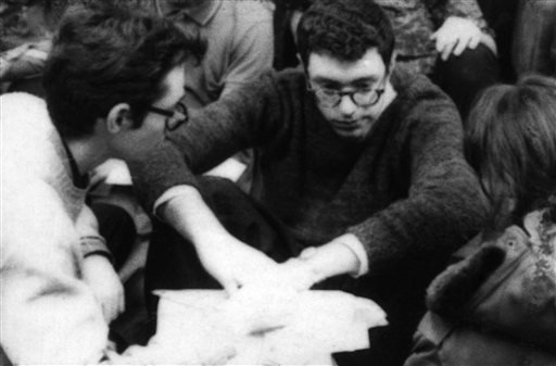 University of Chicago student Bernie Sanders center and other CORE activists attending a sit-in at the university during the civil rights movement. As Sanders and fellow Democratic presidential candidate Hil