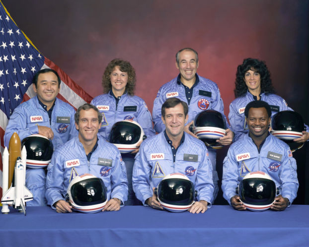 All seven members of the crew were killed when the shuttle exploded during launch on Jan. 28 1986. From front left are pilot Michael J. Smith commander Francis R.'Dick Scobee and mission specialist Ronald E. McNair. Rear left are mission specialis