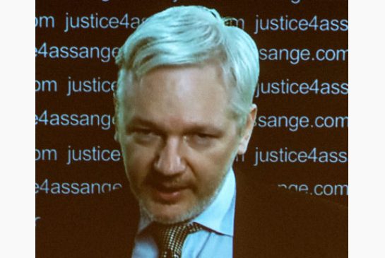 WikiLeaks founder Julian Assange speaks at a press conference via video link from the Ecuadorean embassy in London on Feb 5. He has hailed a UN panel's ruling that he is being arbitrarily detained