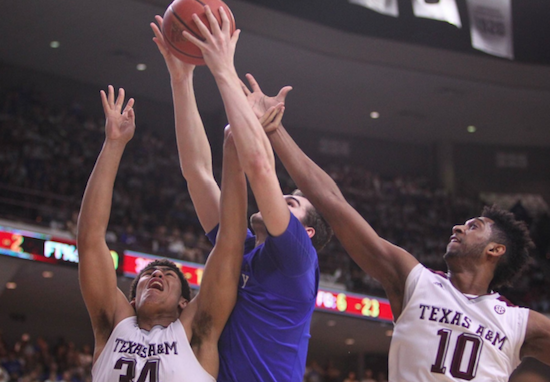 Kentucky's Isaac Humphries battles for a rebound in UK's loss at Texas A&M Saturday night