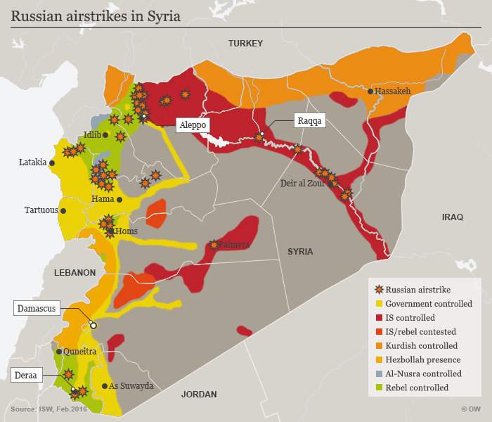 Map showing Russian airstrikes in Syria