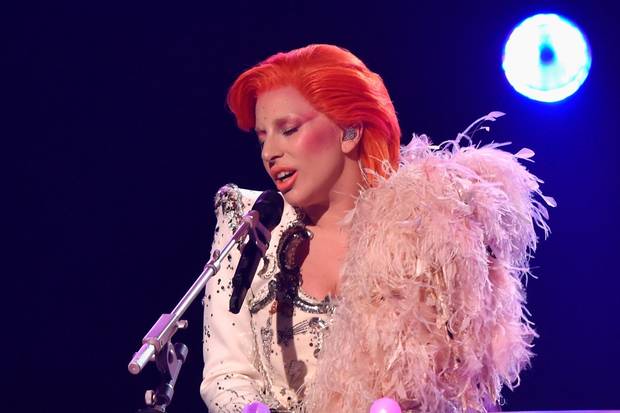 LOS ANGELES CA- FEBRUARY 15 Singer Lady Gaga performs a tribute to the late David Bowie onstage during The 58th GRAMMY Awards at Staples Center