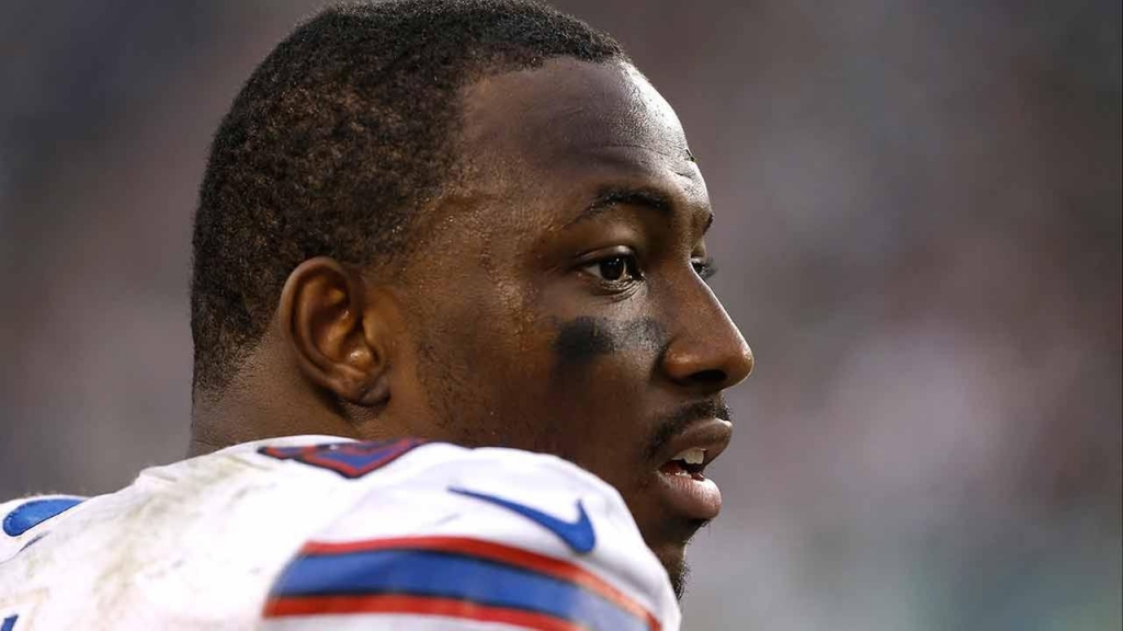 Buffalo Bills Le Sean McCoy looks on from the sidelines during the second half of an NFL football game against the Philadelphia Eagles Sunday Dec. 13 2015 in Philadelphia