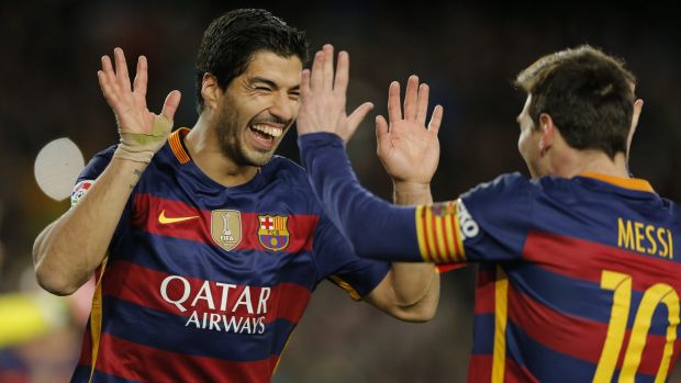 Lionel Messi passed at the penalty spot to help his teammate Luis Suarez secure his hat-trick