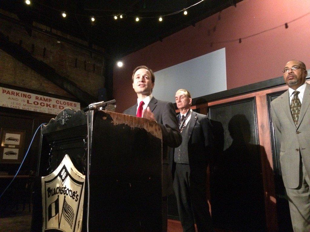 Lt. Gov. Brian Calley at a news conference in Flint Michigan