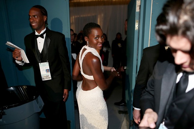 Lupita Nyong'o backstage at last year's Oscars