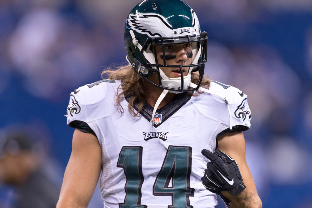 15 September 2014 Philadelphia Eagles Wide Receiver Riley Cooper  in action during a Monday Night Football game between the Indianapolis Colts and the Philadelphia Eagles at Lucas Oil Stadium in Indianapolis IN