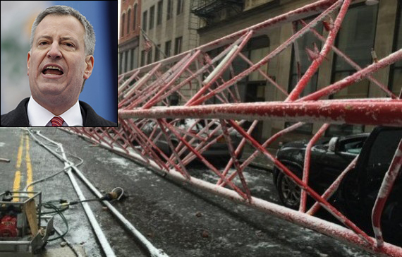 Mayor Bill de Blasio and the fallen crane