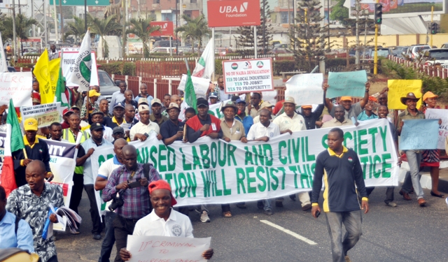 Members of the organised labour protesting at Ikeja Electric today