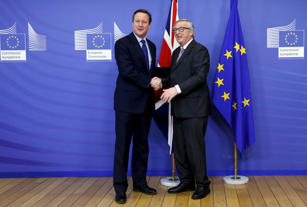 Britain's Prime Minister David Cameron poses with European Commission President Jean Claude Juncker ahead of a meeting at the EU Commission headquarters in Brussels Belgium