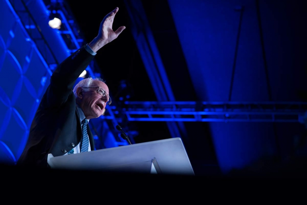 Democratic presidential candidate Sen. Bernie Sanders I-Vt. speaks during the Humphrey Mondale dinner at the St. Paul River Centre on Friday Feb. 12 2016 in St. Paul Minn