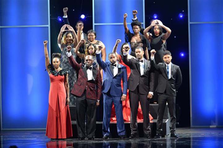 Winners of the chairman’s award appear on stage at the 47th NAACP Image Awards at the Pasadena Civic Auditorium on Friday Feb. 5 2016 in Pasadena Calif