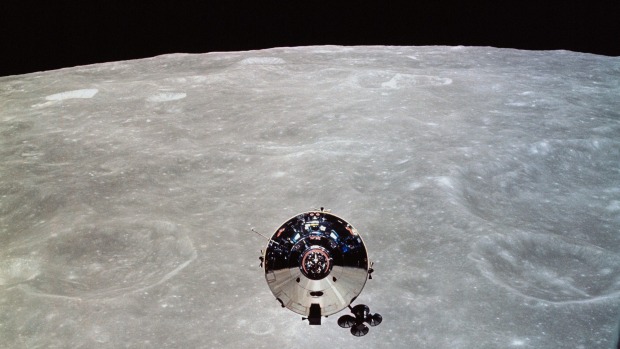 The Apollo 10 command module Charlie Brown seen from the lunar module Snoopy after separation in lunar orbit