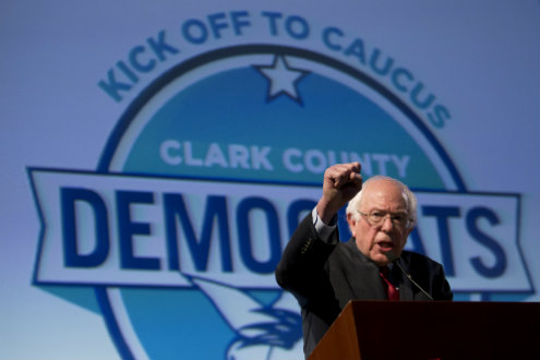 Democratic presidential candidate Sen. Bernie Sanders I-Vt. speaks during the Clark County'1st in the West Kick Off to Caucus Dinner Feb. 18 in Las Vegas