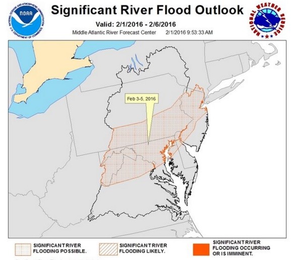 The National Weather Service map of possible river flooding areas