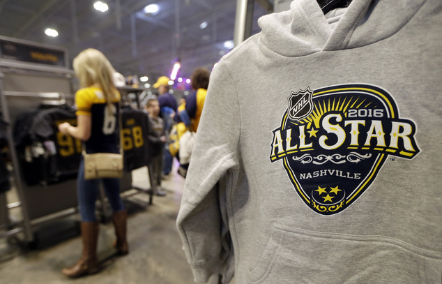 Sweatshirts with the NHL hockey All Star game logo are sold Thursday Jan. 28 2016 in Nashville Tenn. The All Star game is scheduled to be played Sunday