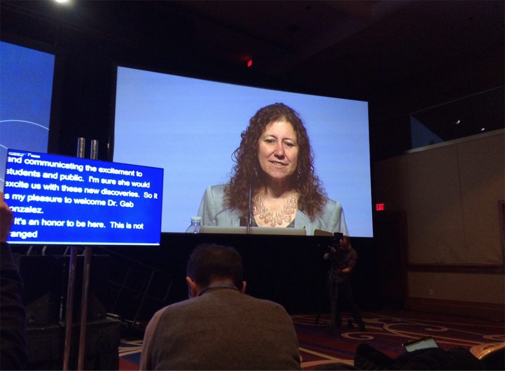 Dr. Gabriella Gonzalez announces that LIGO has detected gravitational waves on Friday at the AAAS meeting in Washington