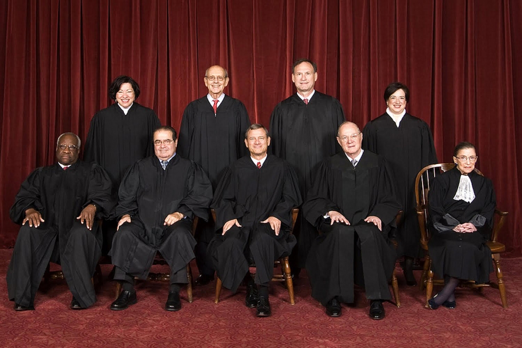 The Roberts Court 2010 Back row: Sonia Sotomayor Stephen G. Breyer Samuel A. Alito and Elena Kagan. Front row: Clarence Thomas Antonin Scalia Chief Justice John G. Roberts Anthony Kennedy and Ruth Bader Ginsburg