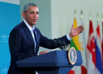 U.S. President Barack Obama speaks during a news conference at the close of the Association of Southeast Asian Nations summit at Sunnylands in Rancho Mirage California