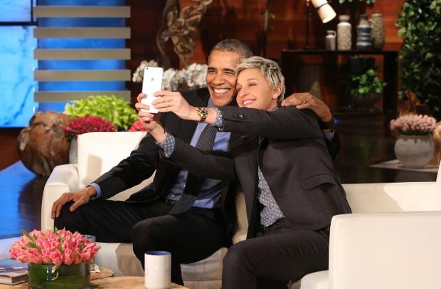 Ellen takes selfie with President Barak Obama