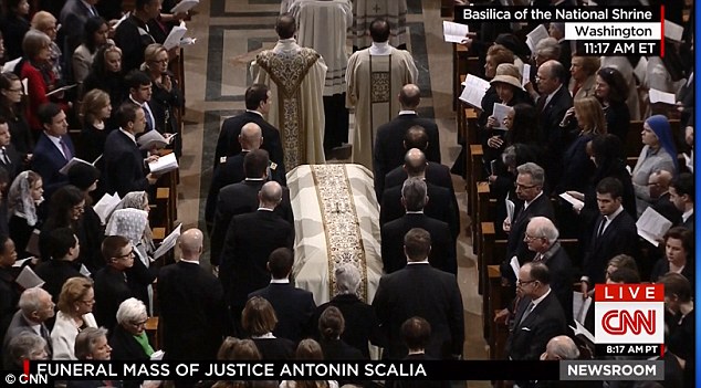 Thousands are expected to pay their respects at a funeral mass for Antonin Scalia on the second day of mourning led by the Supreme Court justice's son Reverend Paul Scalia