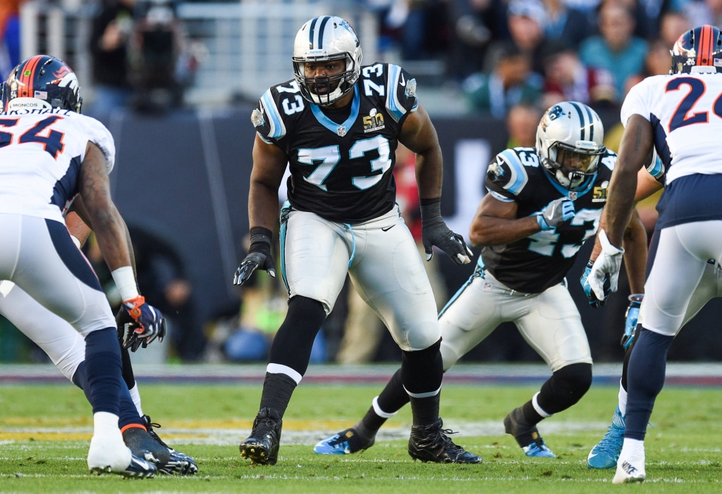 Oher probably wouldn't make a great figure skater based off his play in Super Bowl 50		Kyle Terada-USA TODAY Sports