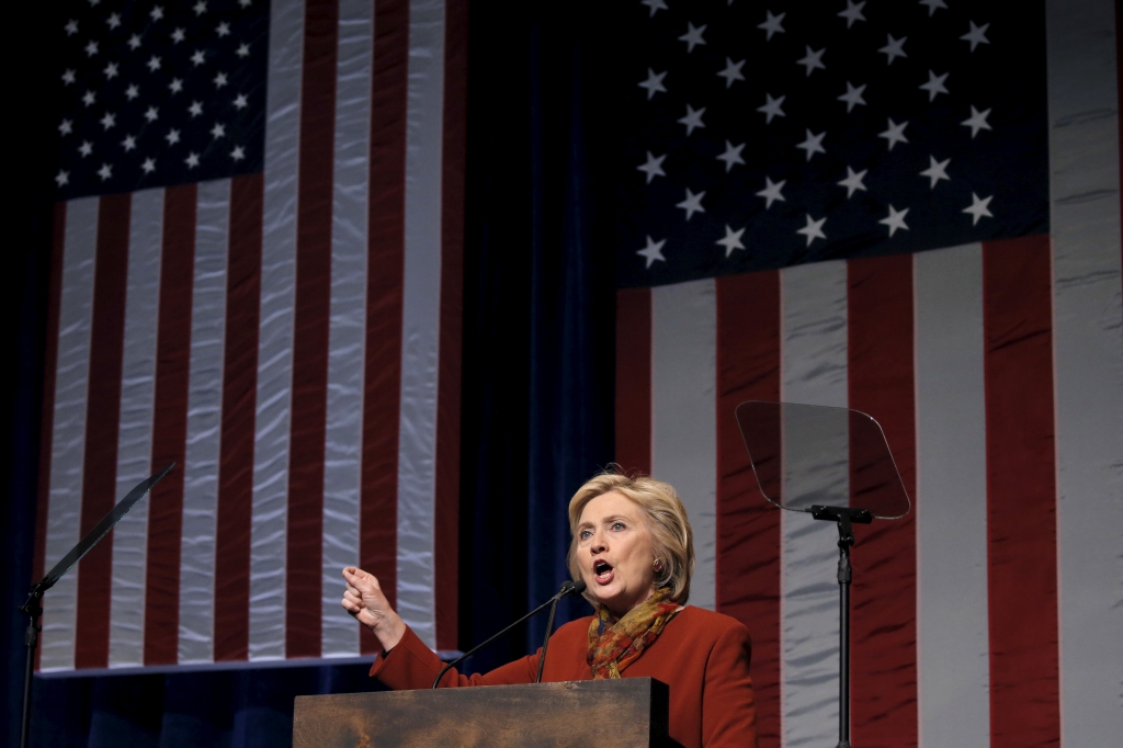 Democratic presidential candidate Hillary Clinton delivers an address at the The Schomburg Center for Research in Black Culture in Harlem New York City