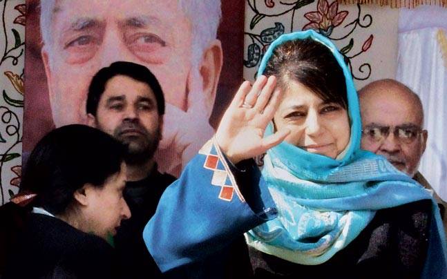 PDP president Mehbooba Mufti addresses party workers in Srinagar on Sunday