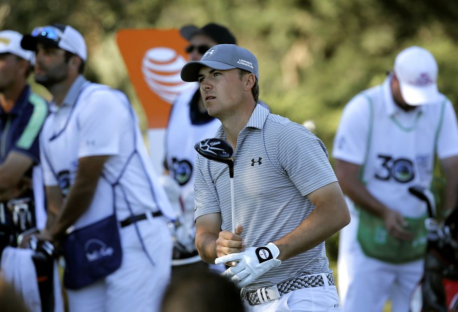 Jordan Spieth watches his tee shot on the second hole on the Pebble Beach Golf Links during the final round of the AT&T Pebble Beach National Pro Am on Saturday Feb. 15 2015 in Pebble Beach Calif