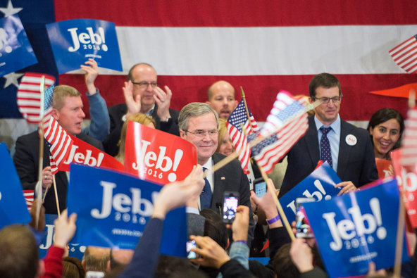 Jeb Bush at his campaign party at Manchester Community College in New Hampshire on Tuesday night