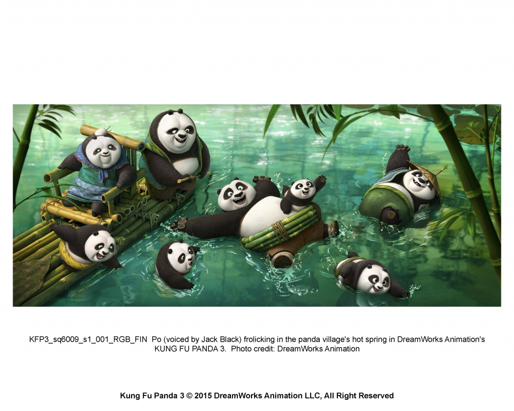 Po frolicking in the panda village's hot spring in Dream Works Animation's KUNG FU PANDA 3