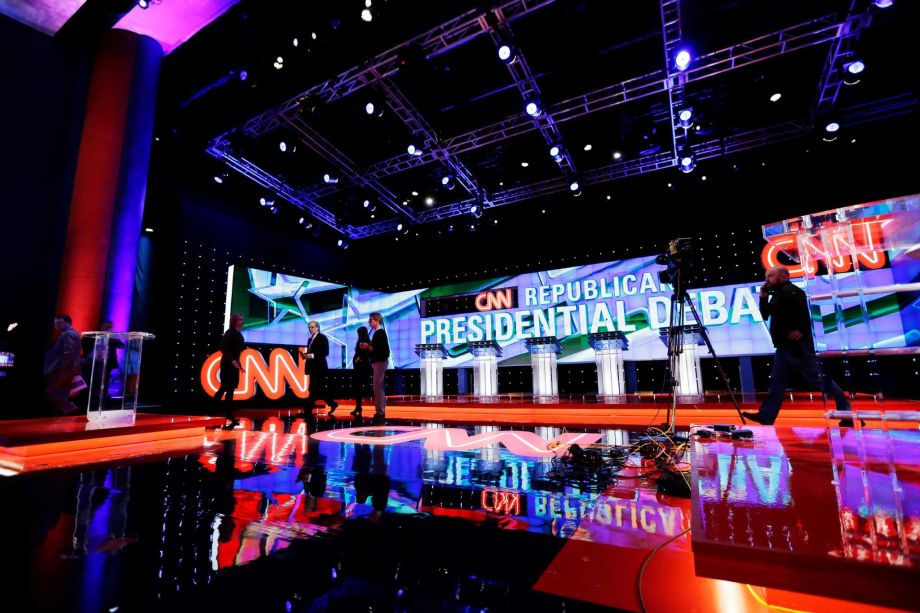 The hall is set before a Republican presidential primary debate at The University of Houston Thursday Feb. 25 2016 in Houston