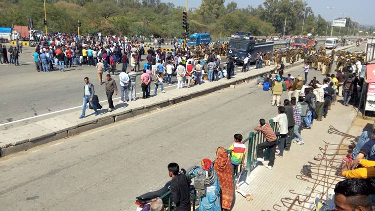 Protesters block the Panchkula Shimla highway. Express