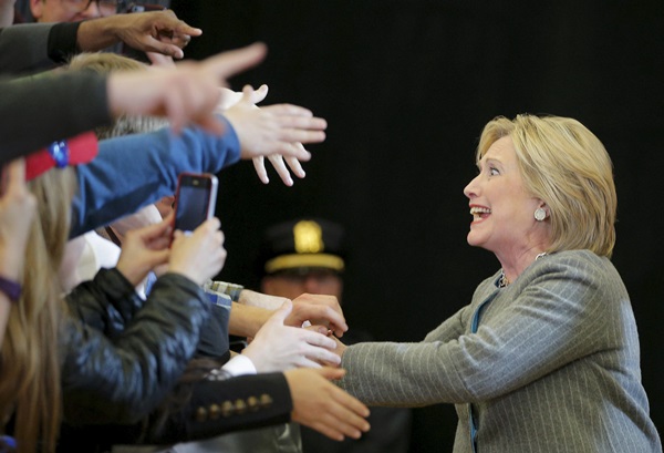 ReutersU.S. Democratic presidential candidate Hillary Clinton greets supporters at a campaign rally in Des Moines Iowa on Jan. 31 2016