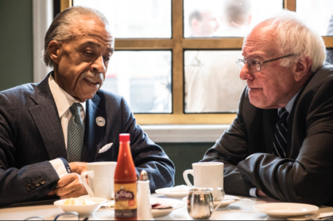 Rev. Al Sharpton and Bernie Sanders have breakfast Wednesday at Sylvia's in Harlem.   		CBS New York Screenshot