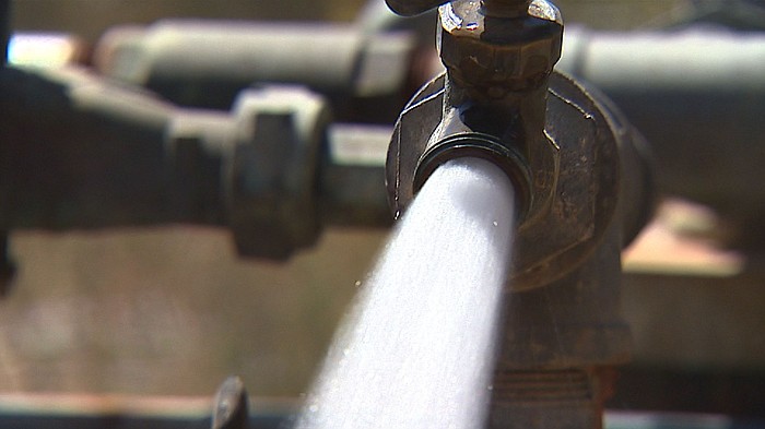 A water faucet is shown on the Rancho Del Sol farm near Jamul