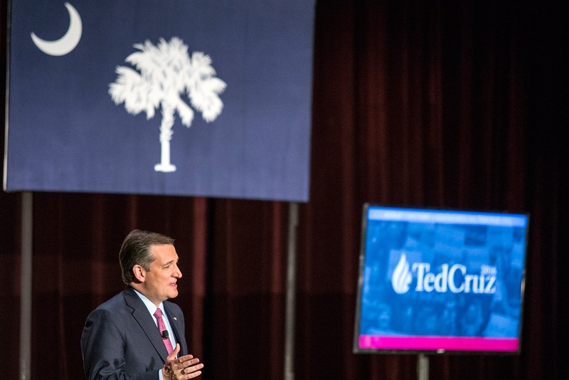 Senator Ted Cruz speaks about his qualifications as future president during a rally at a packed Sottile Theatre in Charleston S.C. Friday Feb 19 2016